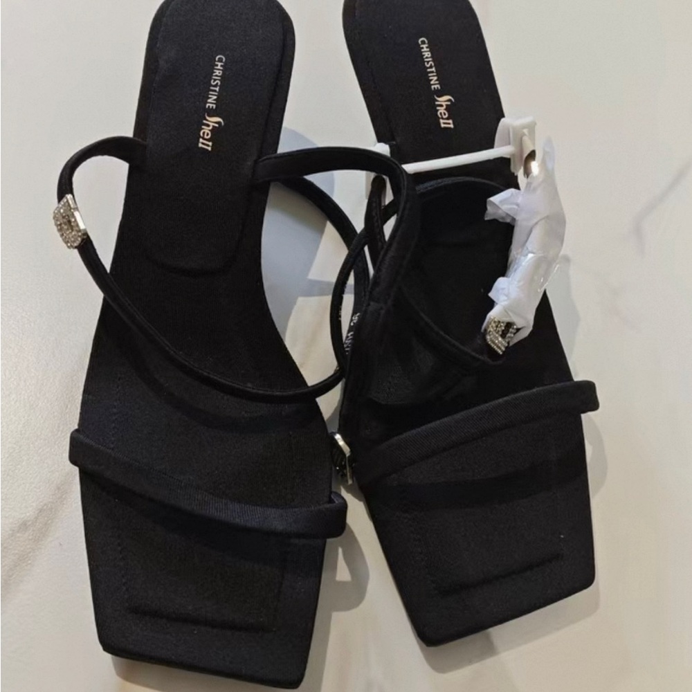 Black Strappy Square-Toe Sandals